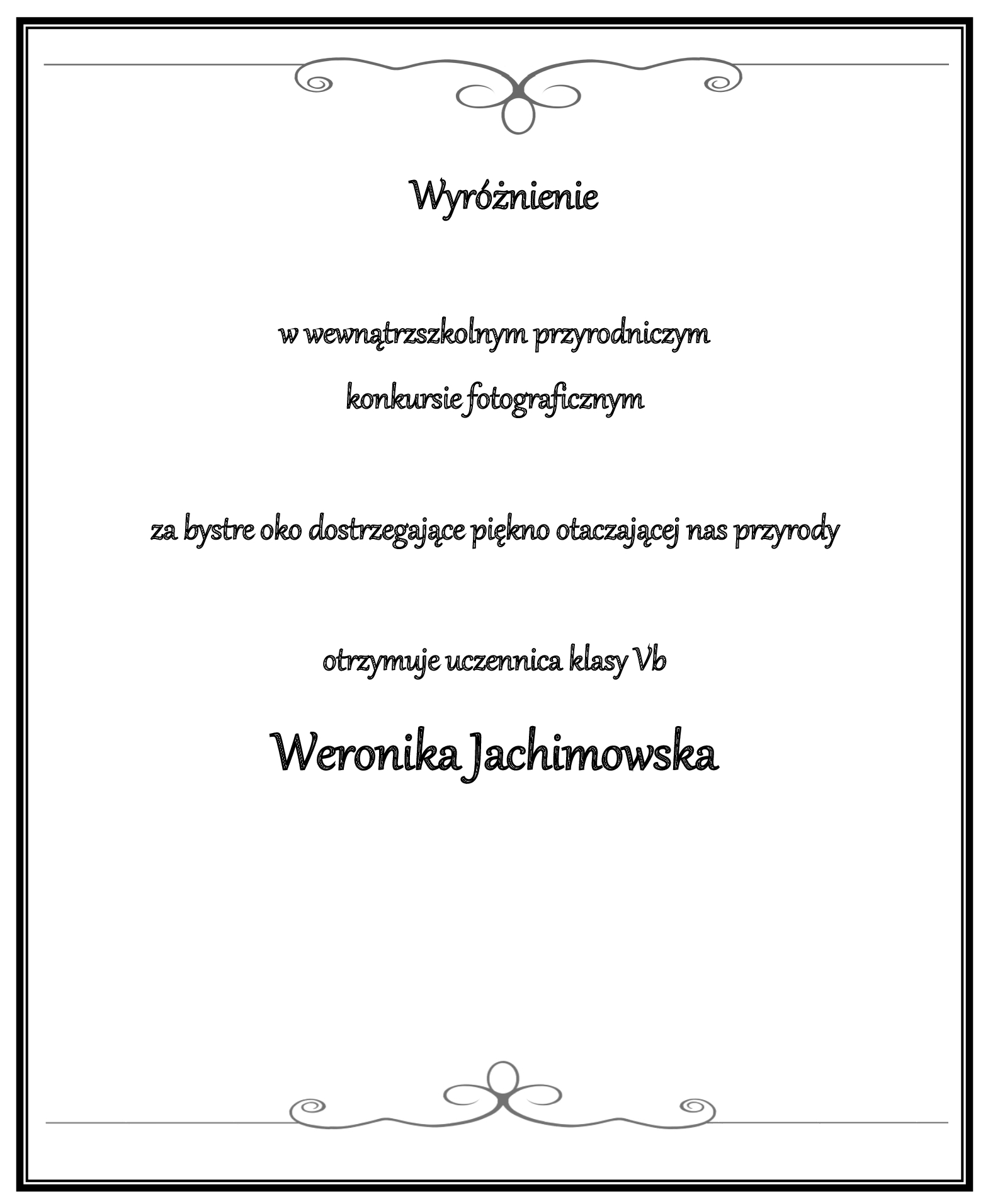 dyplom dla Weroniki